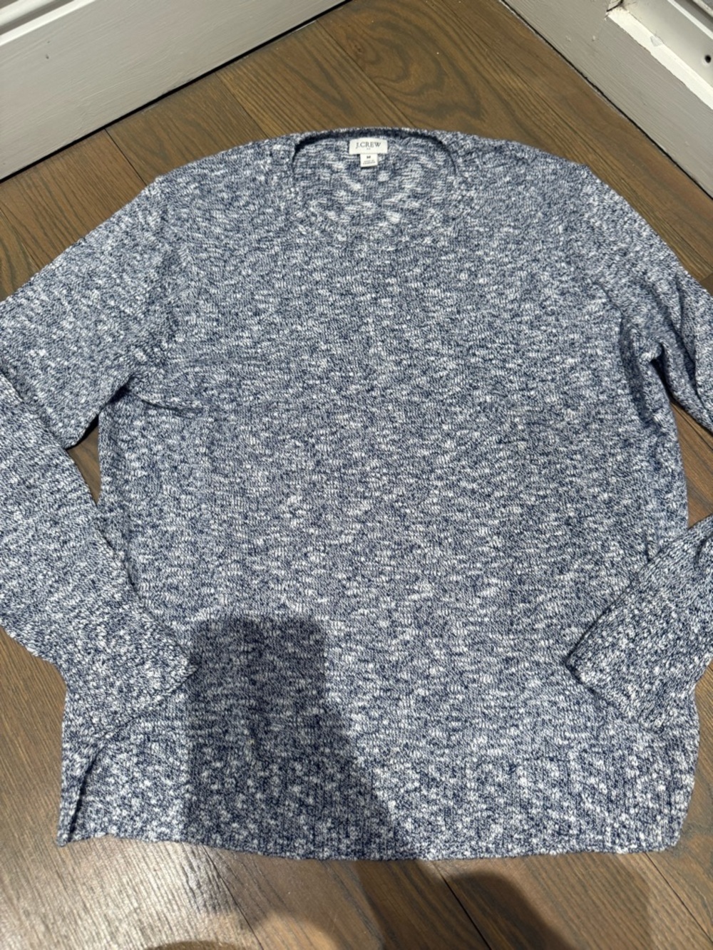 J. Crew Women's Marled Navy and White Crewneck Sweater